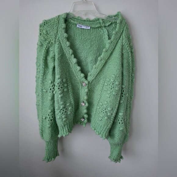 ZARA | Alpaca Wool Cardigan Sweater Green Sz L - Picture 3 of 7